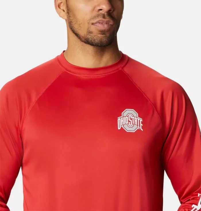 Collegiate PFG Terminal Tackle Long Sleeve Shirt 8211 Ohio State Os 8211 Intense Red White Mens Columbia Sportswear Long Sleeve Collegiate PFG Terminal Tackle Long Sleeve Shirt 8211 Ohio State Os 8211 Intense Red White Mens Columbia Sportswear Long Sleeve