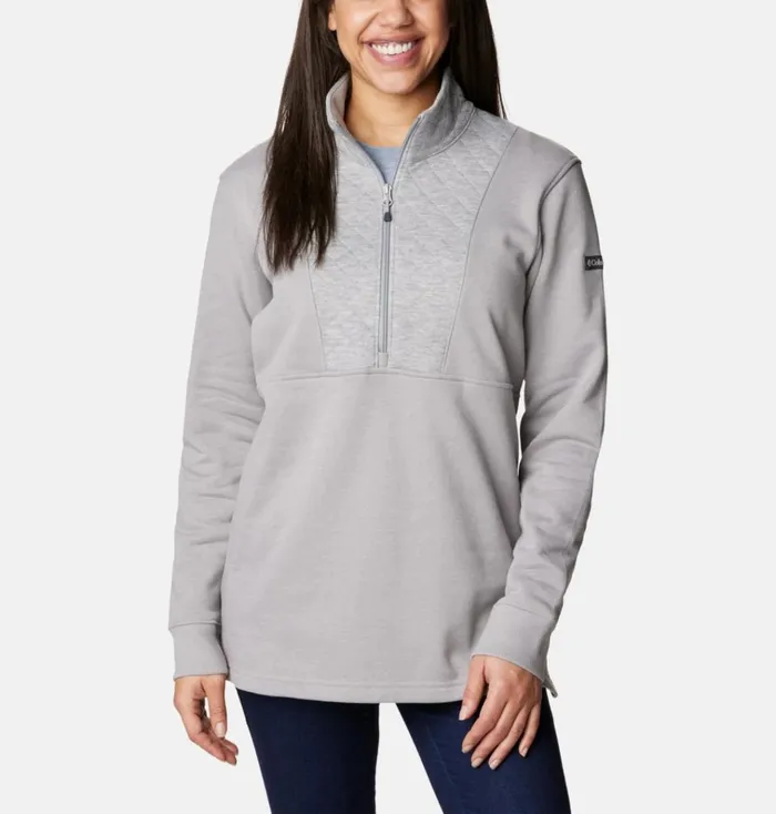 Columbia Lodge Quilted Quarter Zip Tunic Light Grey Heather Womens Columbia Sportswear Pullovers and Tops Columbia Lodge Quilted Quarter Zip Tunic Light Grey Heather Womens Columbia Sportswear Pullovers and Tops