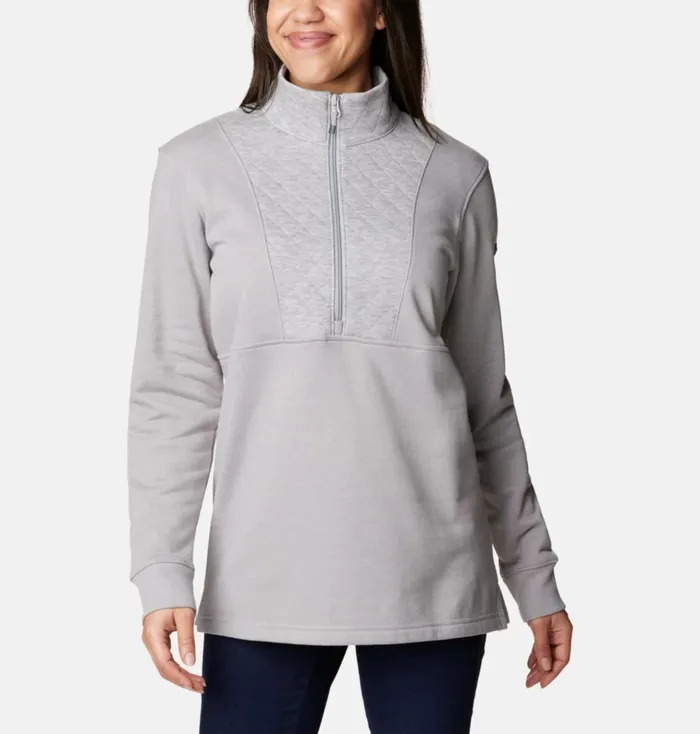 Columbia Lodge Quilted Quarter Zip Tunic Light Grey Heather Womens Columbia Sportswear Pullovers and Tops Columbia Lodge Quilted Quarter Zip Tunic Light Grey Heather Womens Columbia Sportswear Pullovers and Tops