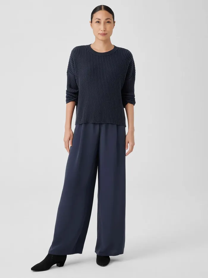 Cotton And Recycled Cashmere Crew Neck BoxTop Ocean Women Eileen Fisher Sweaters and Cardigans