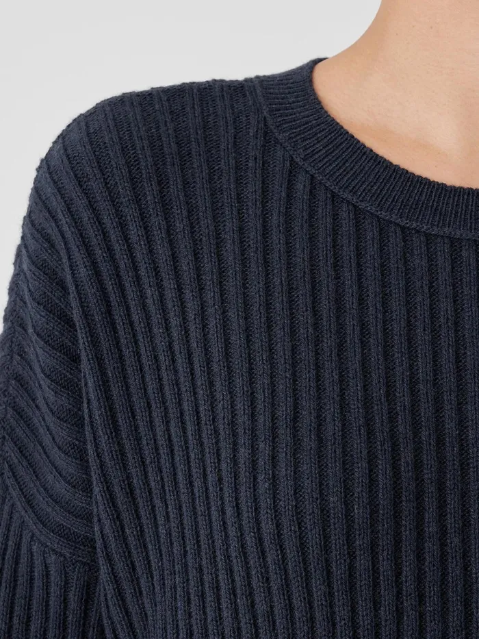 Cotton And Recycled Cashmere Crew Neck BoxTop Ocean Women Eileen Fisher Sweaters and Cardigans