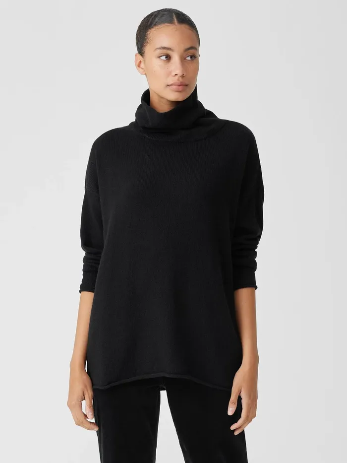 Cotton And Recycled Cashmere Turtleneck Top Black Women Eileen Fisher Sweaters and Cardigans Cotton And Recycled Cashmere Turtleneck Top Black Women Eileen Fisher Sweaters and Cardigans