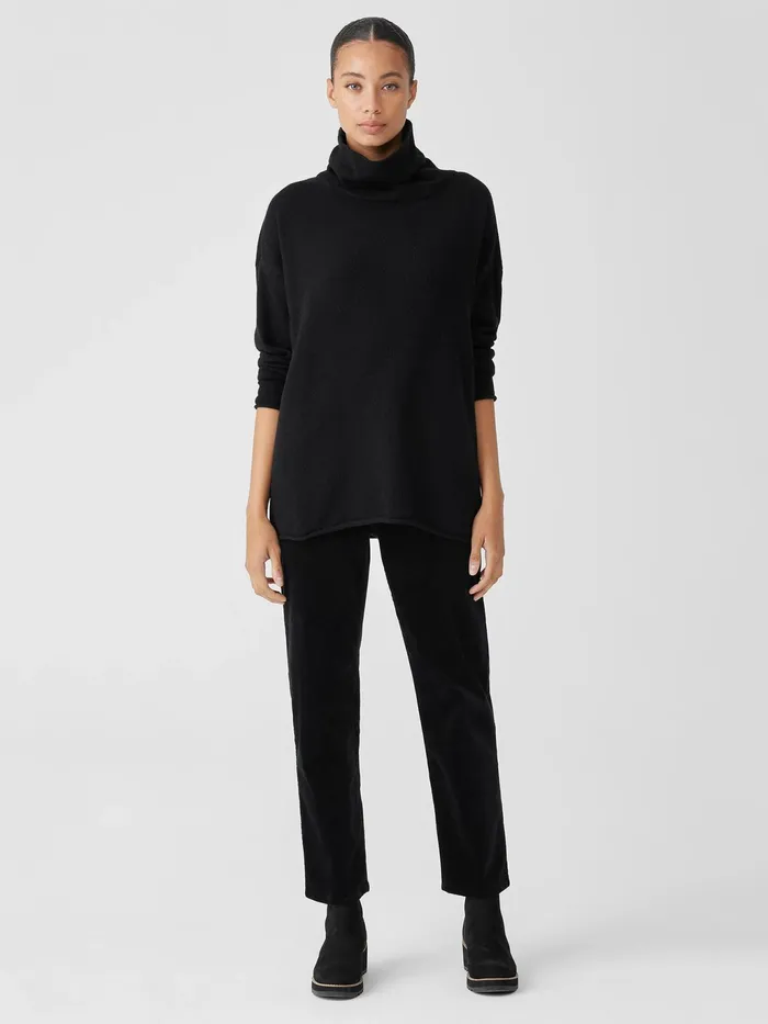 Cotton And Recycled Cashmere Turtleneck Top Black Women Eileen Fisher Sweaters and Cardigans