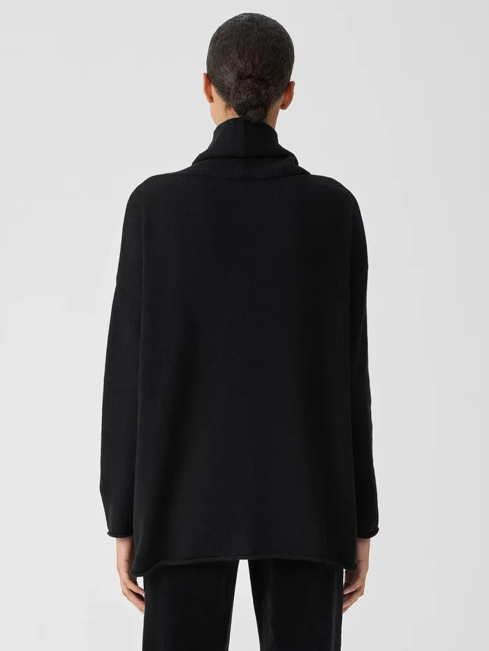 Cotton And Recycled Cashmere Turtleneck Top Black Women Eileen Fisher Sweaters and Cardigans