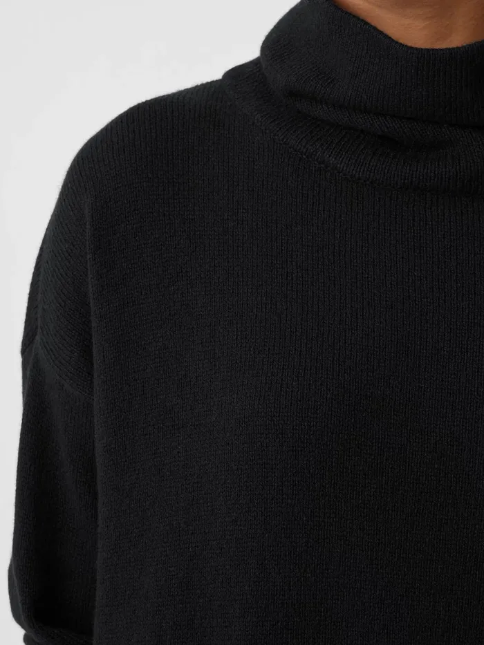 Cotton And Recycled Cashmere Turtleneck Top Black Women Eileen Fisher Sweaters and Cardigans