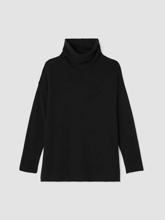 Cotton And Recycled Cashmere Turtleneck Top Black Women Eileen Fisher Sweaters and Cardigans