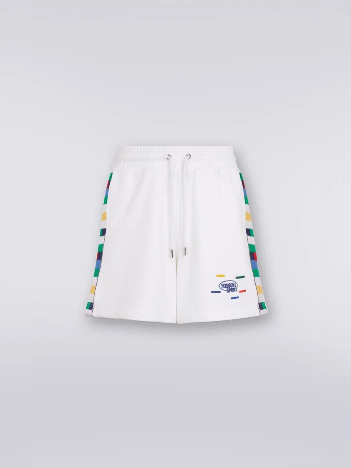 Cotton And Viscose Jersey Shorts With Knitted Bands White and Multicoloured Heritage Men Missoni Sport Cotton And Viscose Jersey Shorts With Knitted Bands White and Multicoloured Heritage Men Missoni Sport