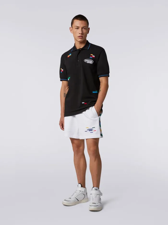 Cotton And Viscose Jersey Shorts With Knitted Bands White and Multicoloured Heritage Men Missoni Sport