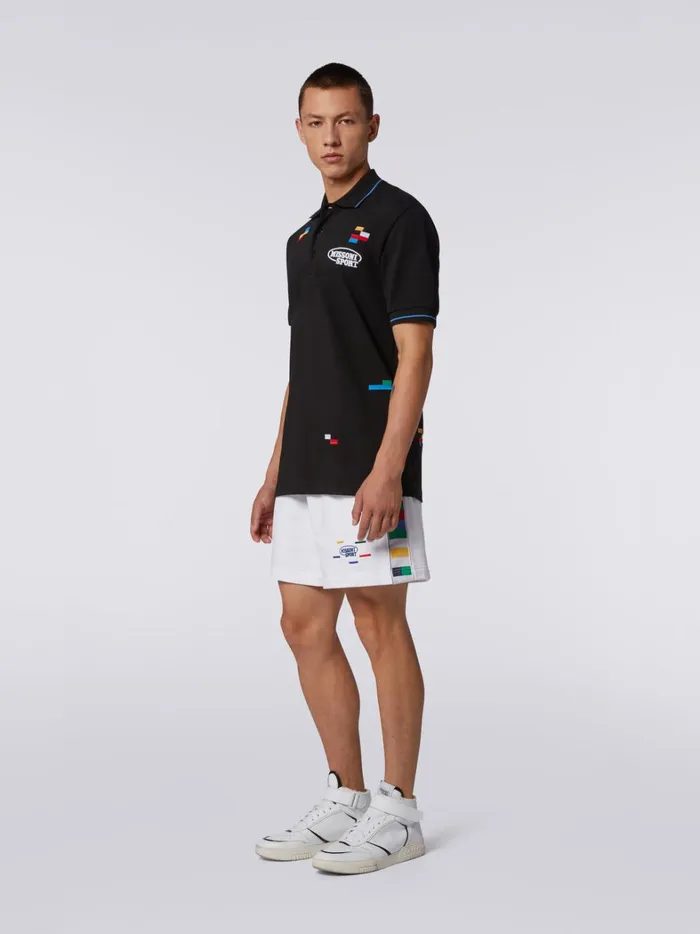Cotton And Viscose Jersey Shorts With Knitted Bands White and Multicoloured Heritage Men Missoni Sport