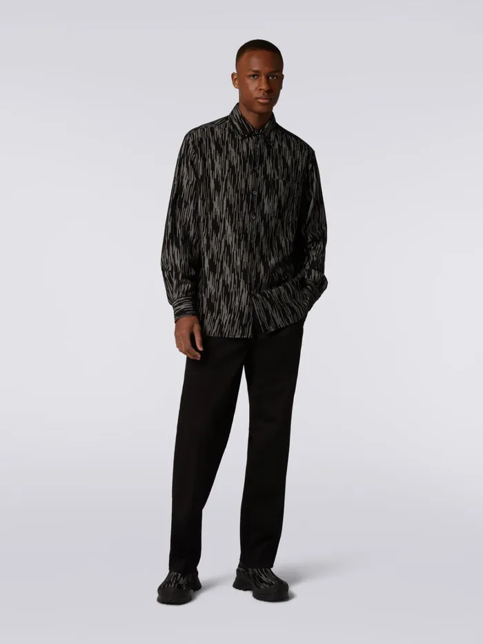 Cotton And Viscose Slub Shirt Black and White Men Missoni Shirts Cotton And Viscose Slub Shirt Black and White Men Missoni Shirts
