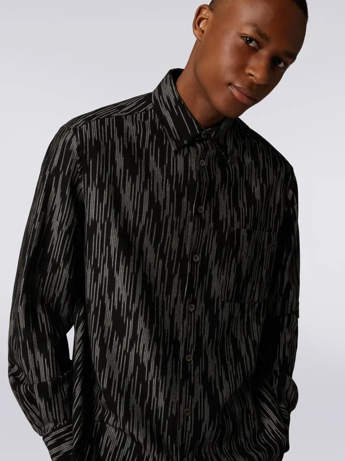 Cotton And Viscose Slub Shirt Black and White Men Missoni Shirts Cotton And Viscose Slub Shirt Black and White Men Missoni Shirts