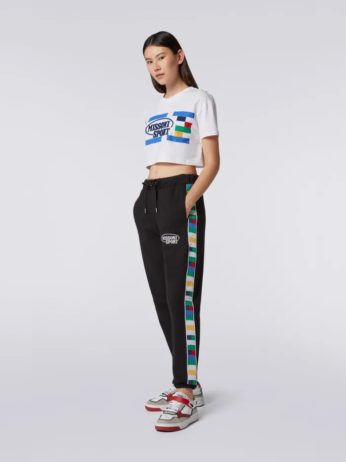 Cotton Crop Top With Legacy Logo Print And Embroidery White and Multicoloured Heritage Women Missoni Sport