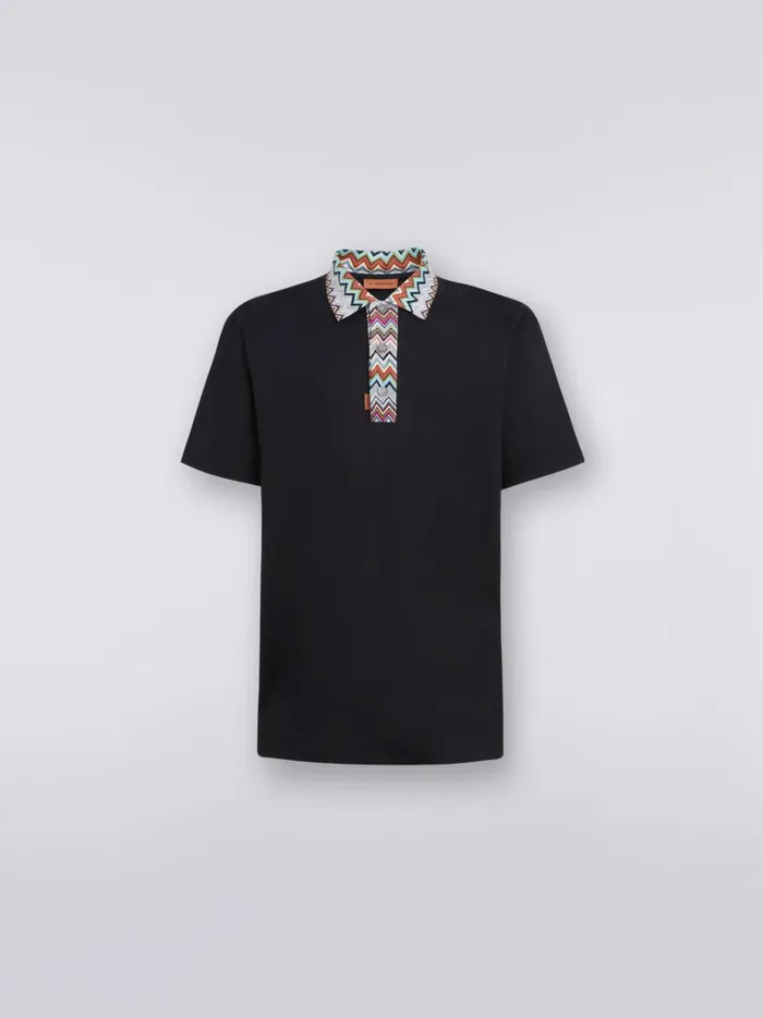 Cotton Polo Shirt With Dgrad Chevron Pattern Black Men Missoni Polos and Tshirts
