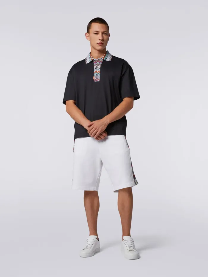 Cotton Polo Shirt With Dgrad Chevron Pattern Black Men Missoni Polos and Tshirts