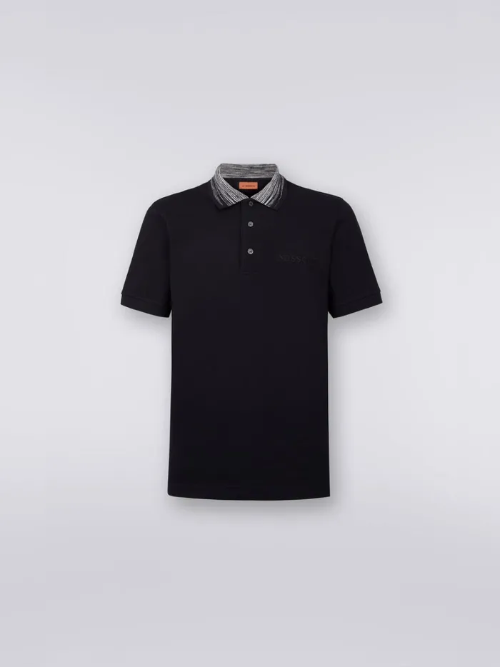 Cotton Polo Shirt With Slub Collar And Logo Lettering Black Men Missoni Polos and Tshirts Cotton Polo Shirt With Slub Collar And Logo Lettering Black Men Missoni Polos and Tshirts