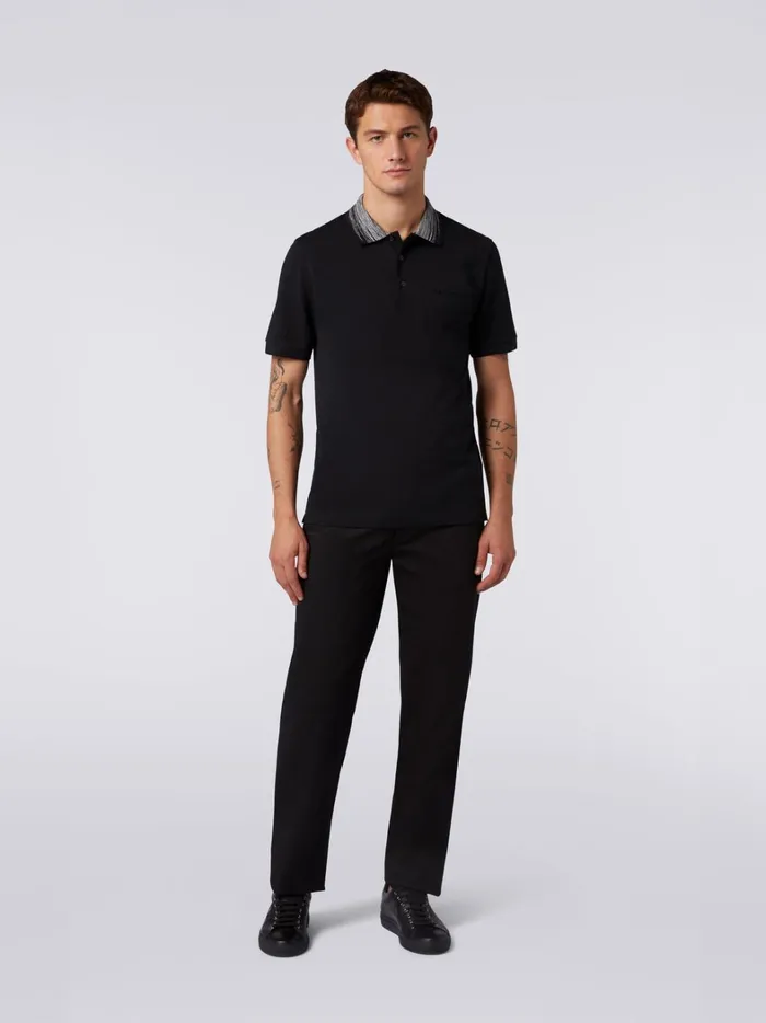 Cotton Polo Shirt With Slub Collar And Logo Lettering Black Men Missoni Polos and Tshirts