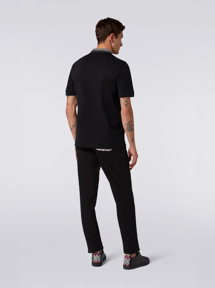 Cotton Polo Shirt With Slub Collar And Logo Lettering Black Men Missoni Polos and Tshirts