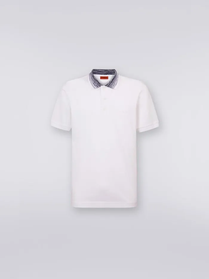 Cotton Polo Shirt With Slub Collar And Logo Lettering White Men Missoni Polos and Tshirts