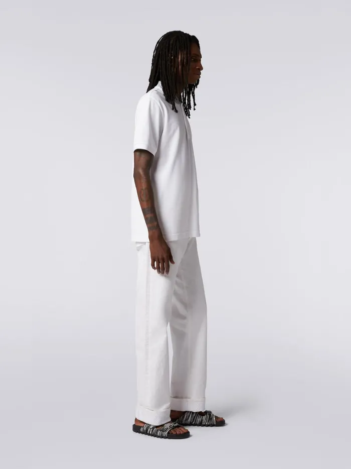 Cotton Polo Shirt With Slub Collar And Logo Lettering White Men Missoni Polos and Tshirts