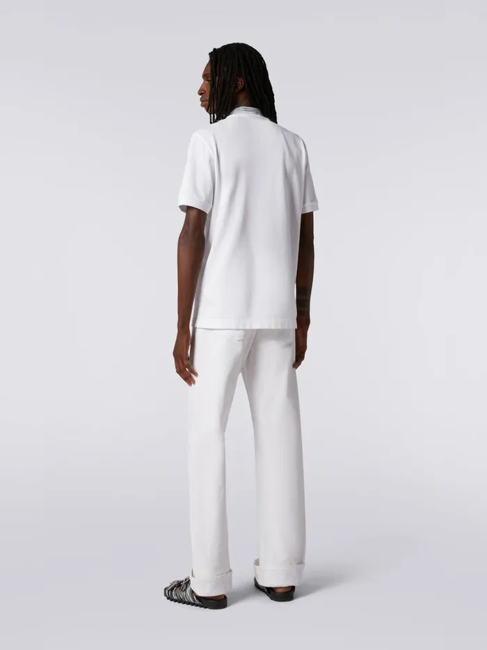 Cotton Polo Shirt With Slub Collar And Logo Lettering White Men Missoni Polos and Tshirts