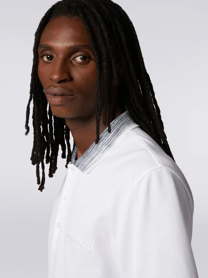 Cotton Polo Shirt With Slub Collar And Logo Lettering White Men Missoni Polos and Tshirts