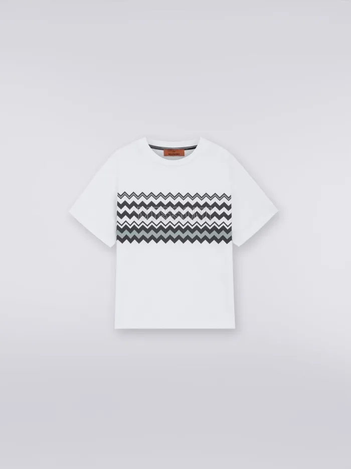 Cotton TShirt With Zigzag And Logo Black and White Kids Missoni Clothing