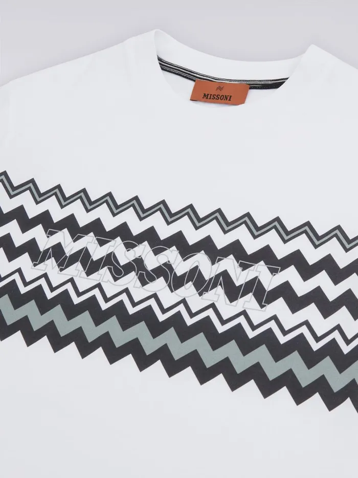 Cotton TShirt With Zigzag And Logo Black and White Kids Missoni Clothing Cotton TShirt With Zigzag And Logo Black and White Kids Missoni Clothing