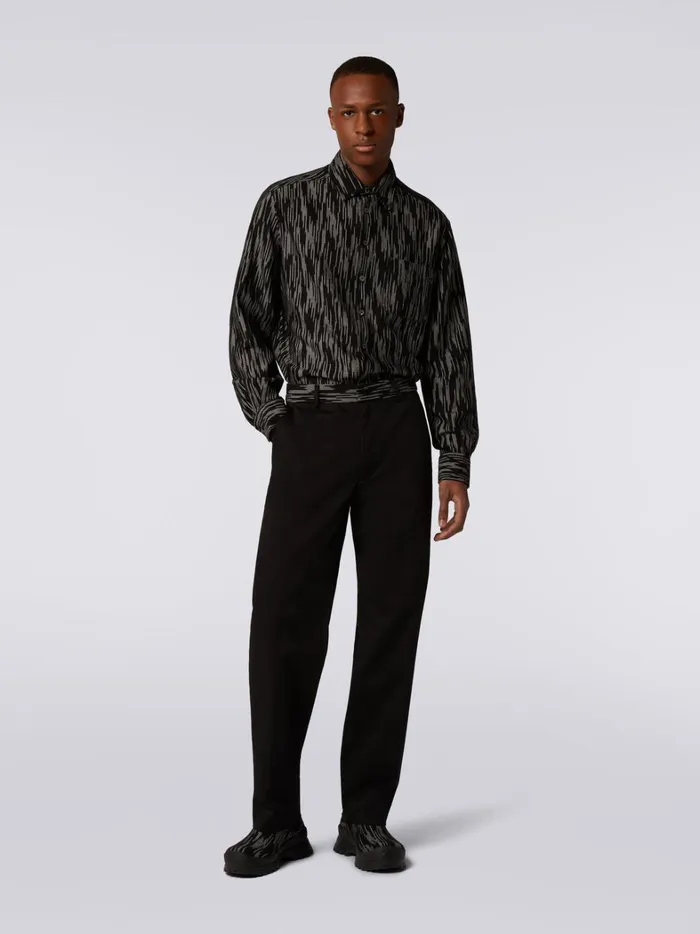 Cotton Trousers With Slub Inserts Black and White Men Missoni Trousers Cotton Trousers With Slub Inserts Black and White Men Missoni Trousers