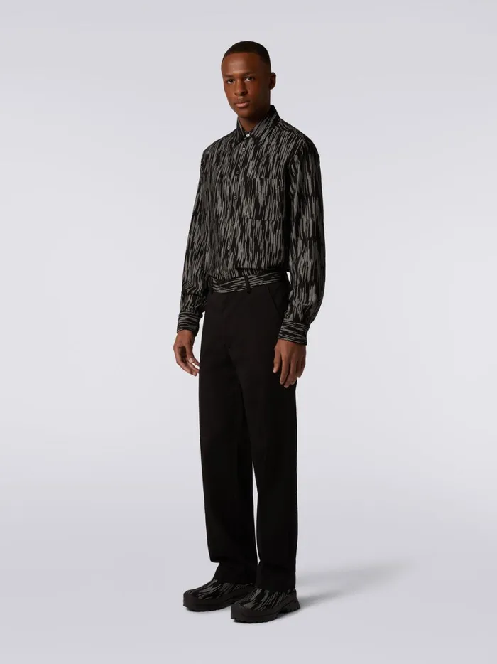 Cotton Trousers With Slub Inserts Black and White Men Missoni Trousers Cotton Trousers With Slub Inserts Black and White Men Missoni Trousers