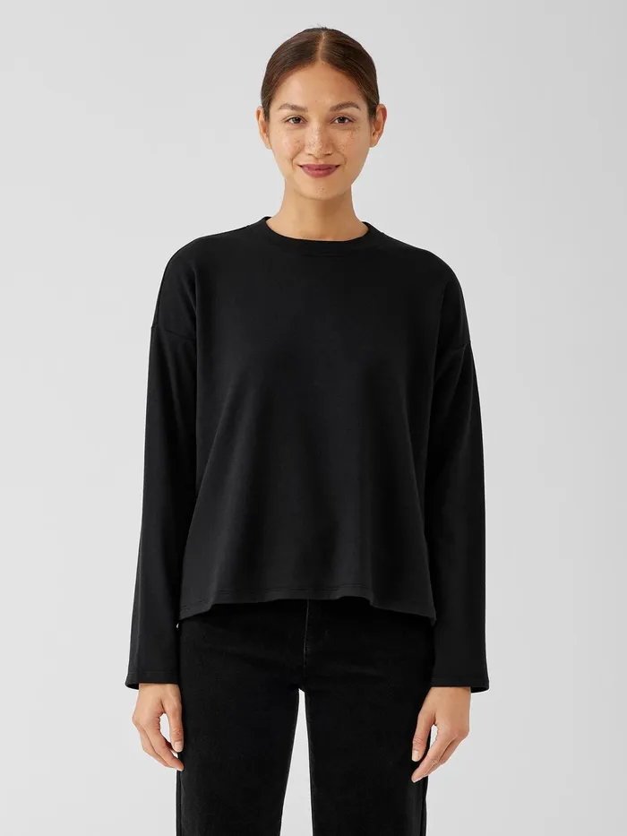 Cozy Brushed Terry Hug BoxTop Black Women Eileen Fisher Tops and Tees