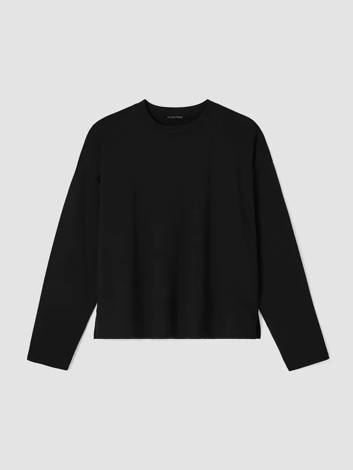Cozy Brushed Terry Hug BoxTop Black Women Eileen Fisher Tops and Tees
