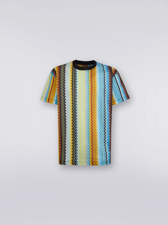 CrewNeck Cotton TShirt With Zigzag Print Multicoloured Men Missoni Polos and Tshirts
