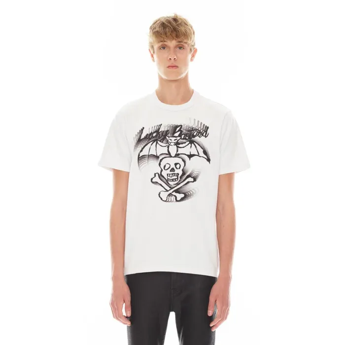 Cult Of Individuality LUCKY BASTARD SHORT SLEEVE CREW NECK TEE IN WHITE White Apparel TSHIRTS Cult Of Individuality LUCKY BASTARD SHORT SLEEVE CREW NECK TEE IN WHITE White Apparel TSHIRTS
