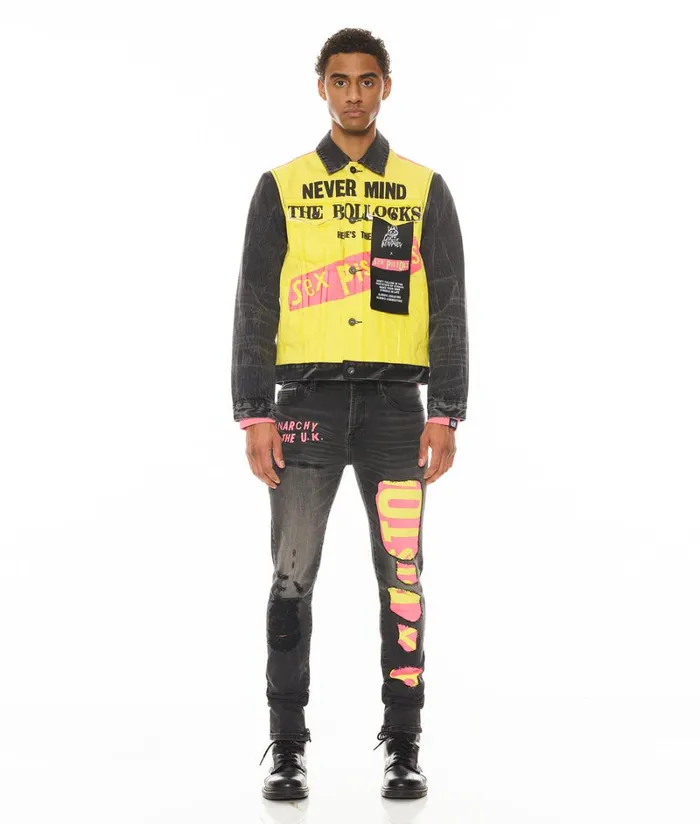 Cult Of Individuality PUNK SUPER SKINNY 034SEX PISTOLS034 IN BOLLOCKS Black Denim PUNK SUPER SKINNY