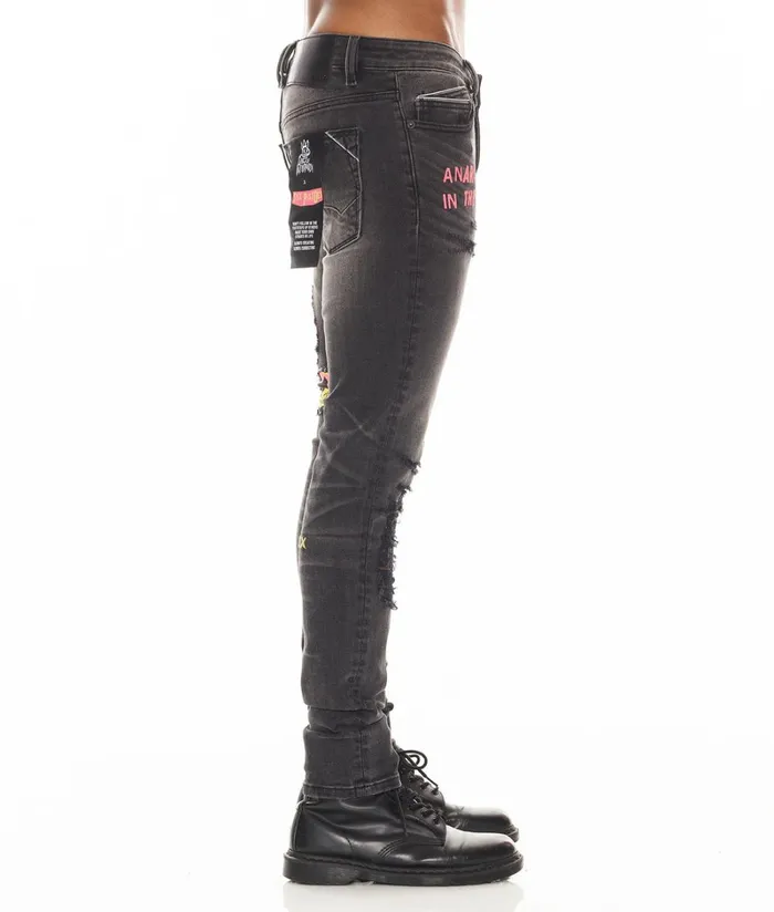Cult Of Individuality PUNK SUPER SKINNY 034SEX PISTOLS034 IN BOLLOCKS Black Denim PUNK SUPER SKINNY
