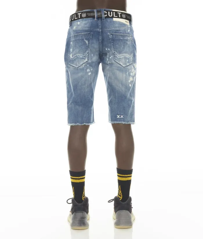 Cult Of Individuality ROCKER SHORT STRETCH W BELT IN DUNE Blue Denim DENIM SHORTS