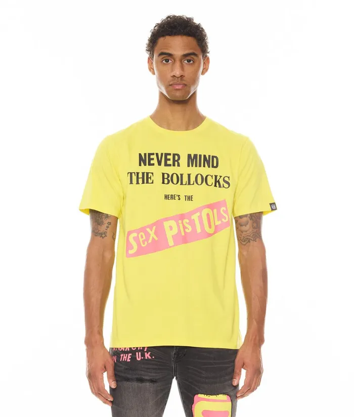 Cult Of Individuality SHORT SLEEVE CREW NECK TEE 034NEVER MIND THE BOLLOCKS034 IN YELLOW Yellow Apparel TSHIRTS Cult Of Individuality SHORT SLEEVE CREW NECK TEE 034NEVER MIND THE BOLLOCKS034 IN YELLOW Yellow Apparel TSHIRTS