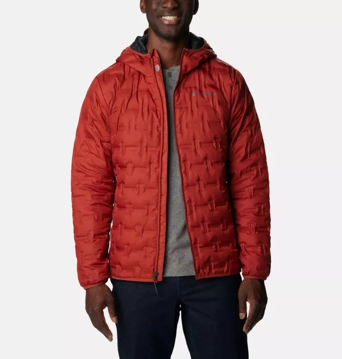 Delta Ridge Down Hooded Jacket Warp Red Mens Columbia Sportswear Insulated and Down
