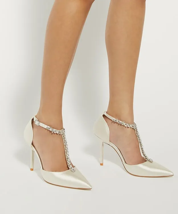 Devotional Ivory Diamante Embellished TBar Wedding Shoes Dune London White Women Dune London Heels Devotional Ivory Diamante Embellished TBar Wedding Shoes Dune London White Women Dune London Heels