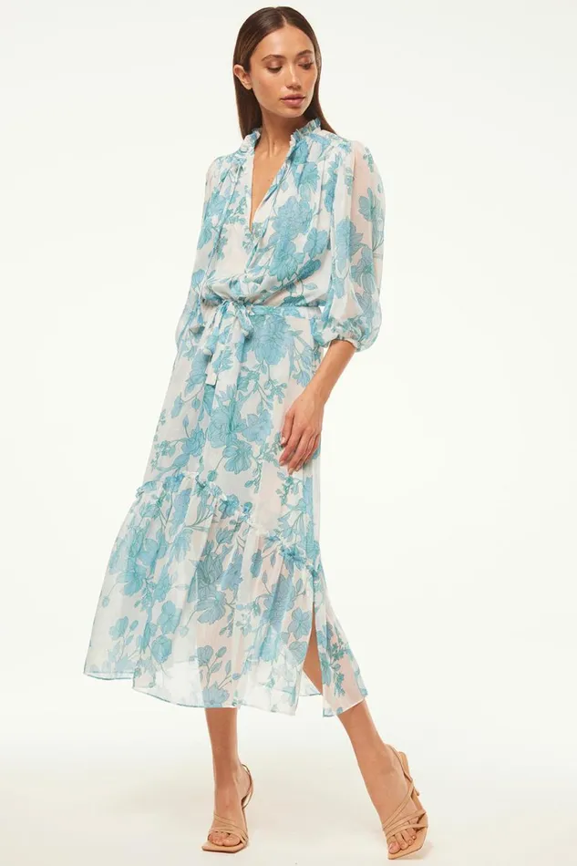 Dresses Women MISA Los Angeles OLIVIA DRESS Turquoise Flora Chiffon