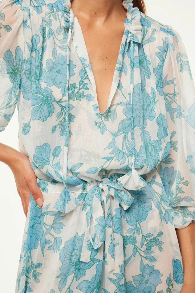 Dresses Women MISA Los Angeles OLIVIA DRESS Turquoise Flora Chiffon