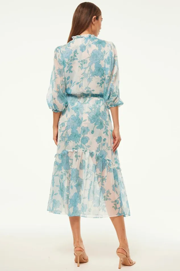 Dresses Women MISA Los Angeles OLIVIA DRESS Turquoise Flora Chiffon