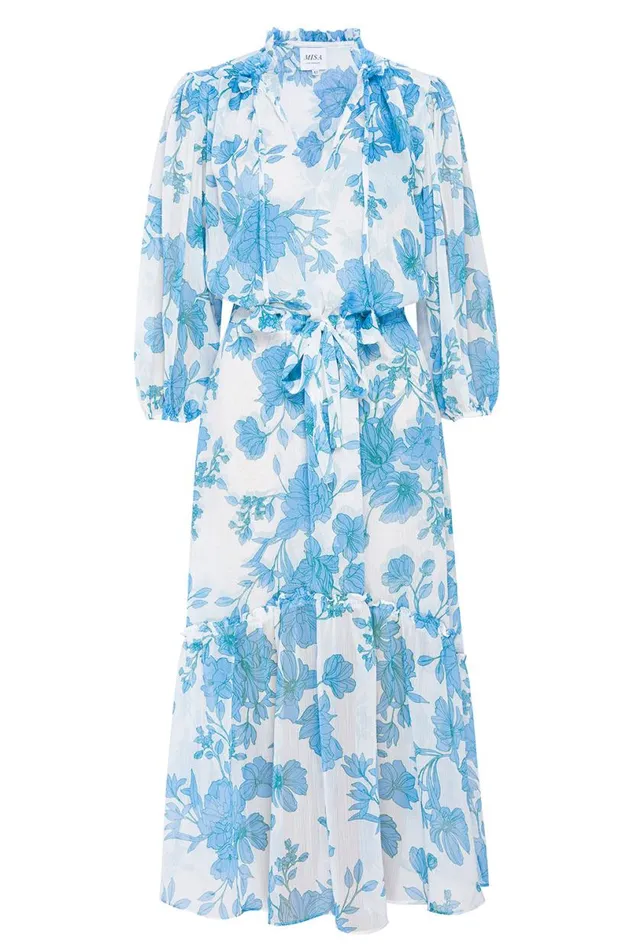 Dresses Women MISA Los Angeles OLIVIA DRESS Turquoise Flora Chiffon