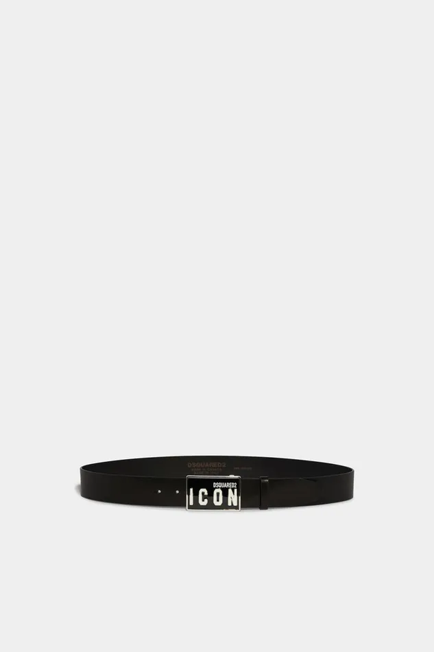 Dsquared2 Be Icon Plaque Belt BLACK Men Belts Dsquared2 Be Icon Plaque Belt BLACK Men Belts