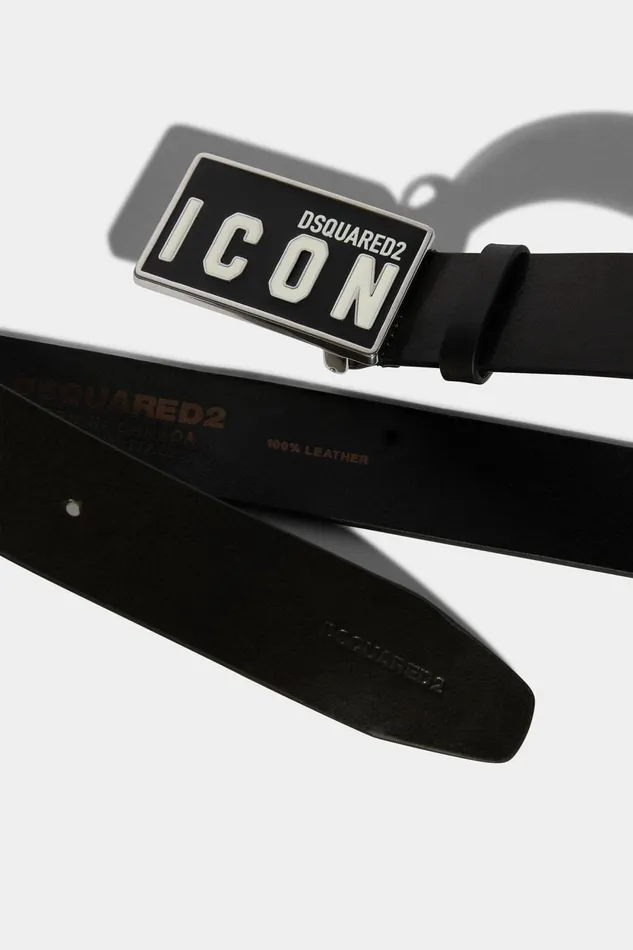 Dsquared2 Be Icon Plaque Belt BLACK Men Belts Dsquared2 Be Icon Plaque Belt BLACK Men Belts