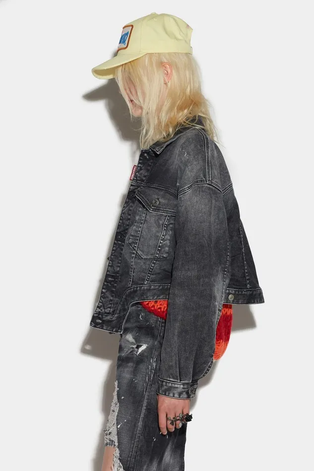 Dsquared2 Black Rose Wash Raw Cut Jean Jacket BLACK Women Coats and Outerwear