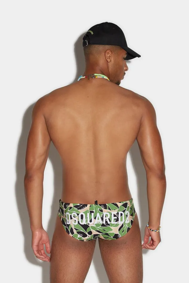 Dsquared2 Botanic Goth Swim Brief Green Men Beachwear Dsquared2 Botanic Goth Swim Brief Green Men Beachwear
