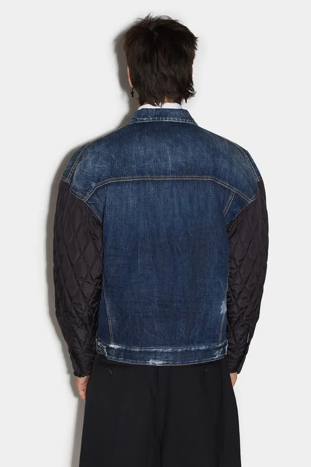 Dsquared2 D2 Quilted Mix Dropped Shoulder Jean Jacket BLUE Men Coats and Outerwear Dsquared2 D2 Quilted Mix Dropped Shoulder Jean Jacket BLUE Men Coats and Outerwear