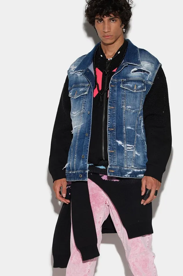 Dsquared2 Dsquared2 Medium Slash Wash Puffer Vest BLUE Men Coats and Outerwear