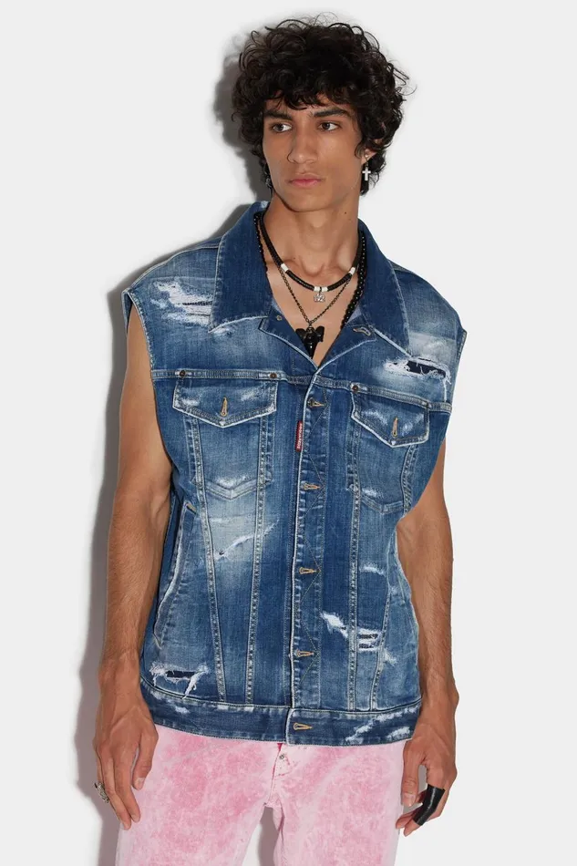 Dsquared2 Dsquared2 Medium Slash Wash Puffer Vest BLUE Men Coats and Outerwear Dsquared2 Dsquared2 Medium Slash Wash Puffer Vest BLUE Men Coats and Outerwear